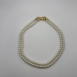 NAPIER FAUX PEARL Double Strand Beaded Necklace 15" Gold‎ Toned Clasp